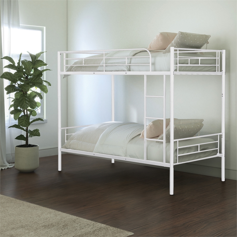 Furniture of America Cinto Metal Twin over Twin Bunk Bed in White