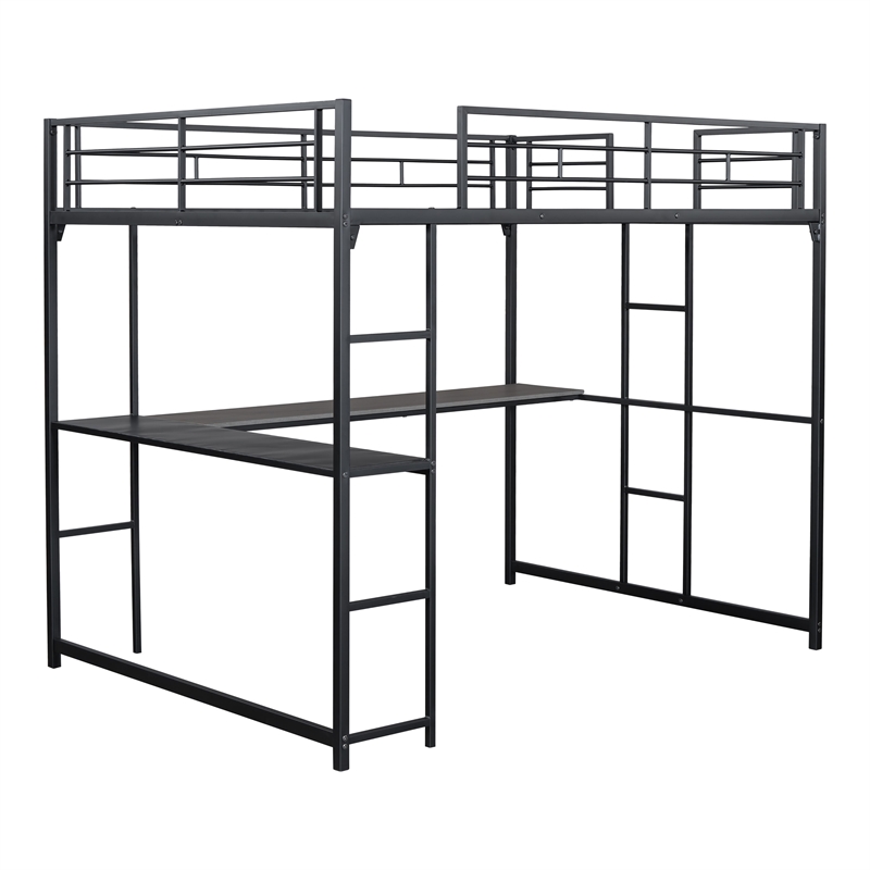 Furniture of America Jaron Metal Full Loft Bed with Attached Ladders in Black