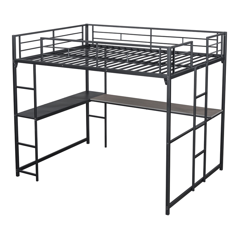 Furniture of America Jaron Metal Full Loft Bed with Attached Ladders in Black