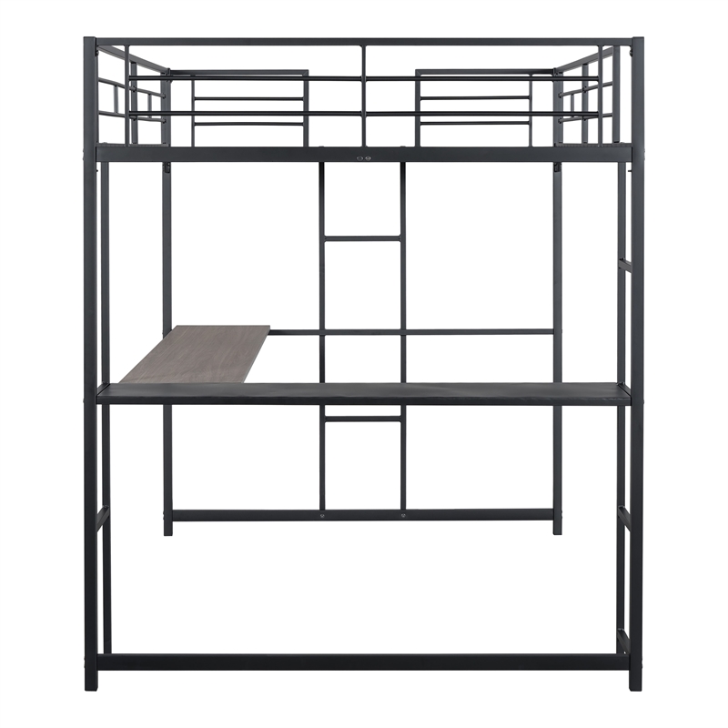 Furniture of America Jaron Metal Full Loft Bed with Attached Ladders in Black