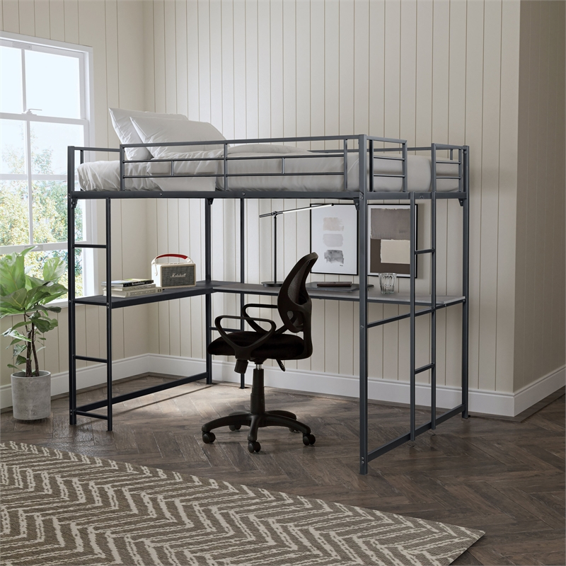 Furniture of America Jaron Metal Full Loft Bed with Attached Ladders in Black