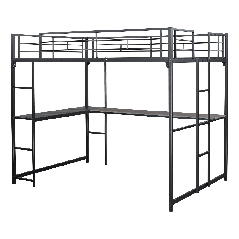 Furniture of America Jaron Metal Full Loft Bed with Attached Ladders in Black