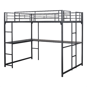 Furniture of America Jaron Metal Full Loft Bed with Attached Ladders in Black