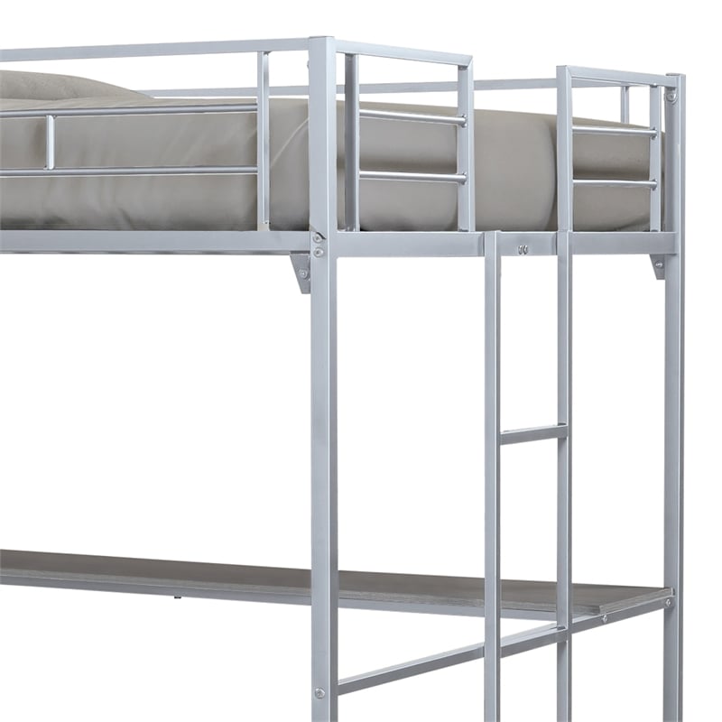 Furniture of America Jaron Metal Full Loft Bed with Attached Ladders in Silver