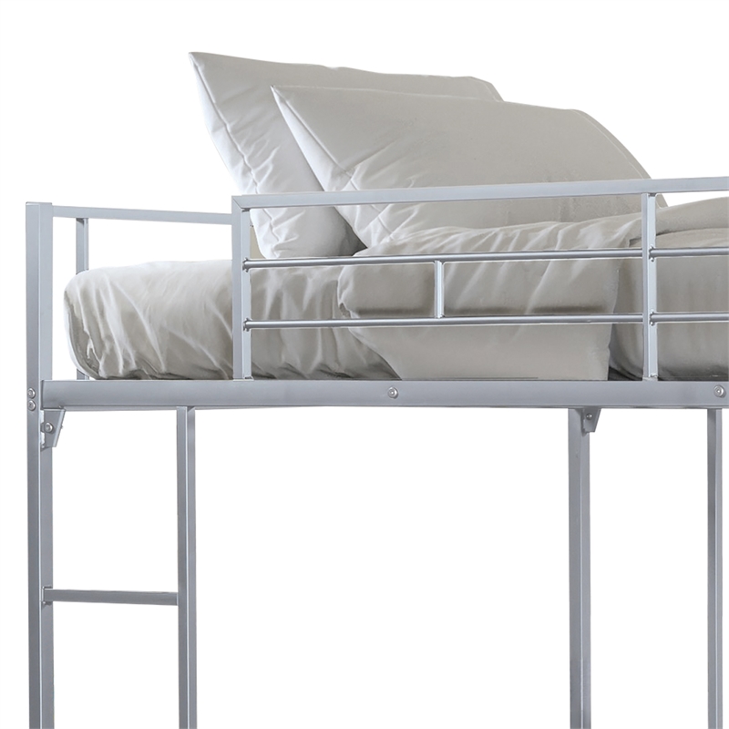 Furniture of America Jaron Metal Full Loft Bed with Attached Ladders in Silver