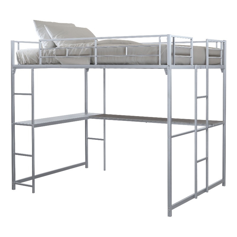 Furniture of America Jaron Metal Full Loft Bed with Attached Ladders in Silver