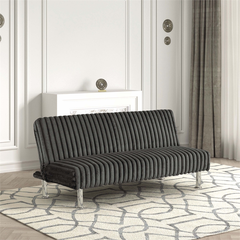 Furniture of America Girgon Upholstered Fabric Futon Sofa Bed in Charcoal