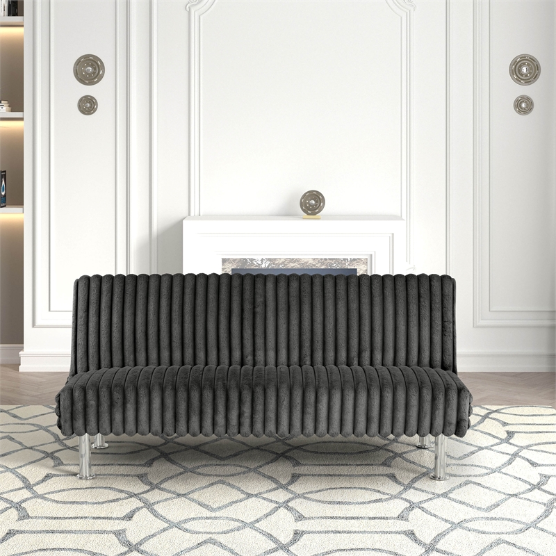 Furniture of America Girgon Upholstered Fabric Futon Sofa Bed in Charcoal