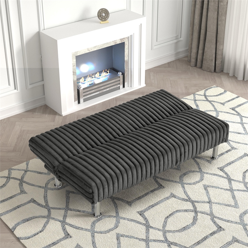 Furniture of America Girgon Upholstered Fabric Futon Sofa Bed in Charcoal