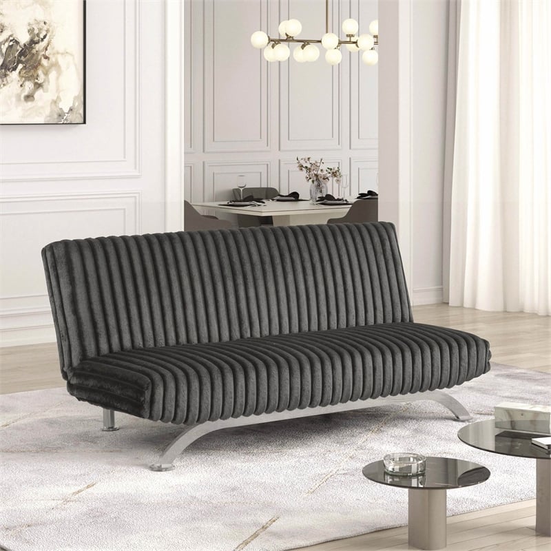 Furniture of America Sturon Upholstered Fabric Futon Sofa Bed in Charcoal