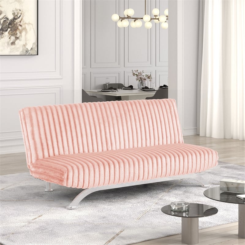 Furniture of America Sturon Upholstered Fabric Futon Sofa Bed in Pink