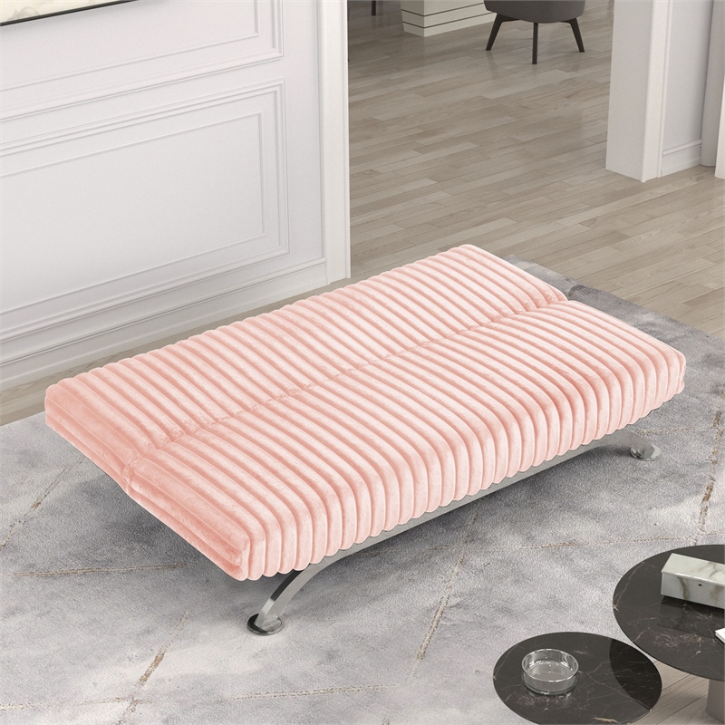 Furniture of America Sturon Upholstered Fabric Futon Sofa Bed in Pink
