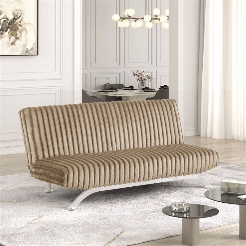 Furniture of America Sturon Upholstered Fabric Futon Sofa Bed in Taupe
