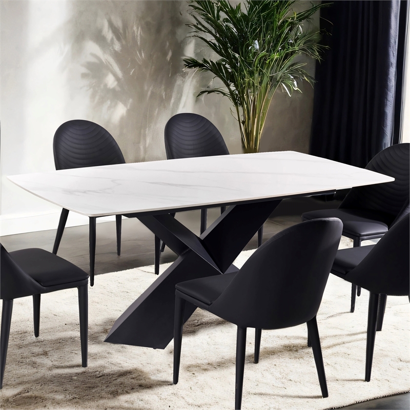 Furniture of America Escando Ceramic Top X-Shaped Dining Table in Black