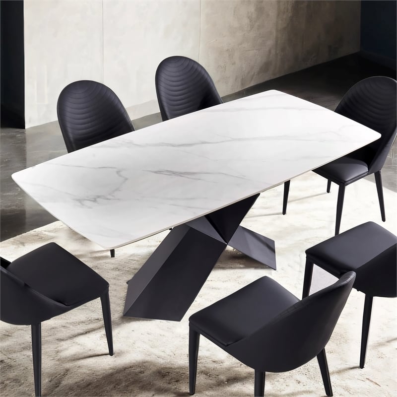 Furniture of America Escando Ceramic Top X-Shaped Dining Table in Black