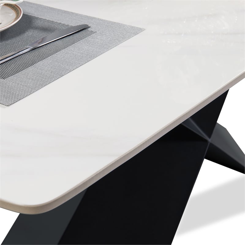 Furniture of America Escando Ceramic Top X-Shaped Dining Table in Black