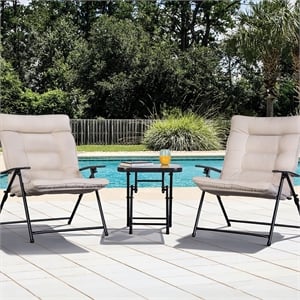 Furniture of America Garthen 3pc Metal Folding Patio Conversation Set in Beige