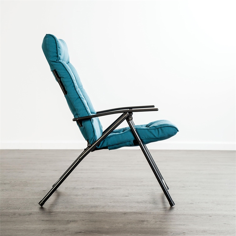 Furniture of America Garthen 3pc Metal Folding Patio Conversation Set in Teal