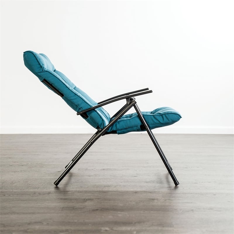 Furniture of America Garthen 3pc Metal Folding Patio Conversation Set in Teal