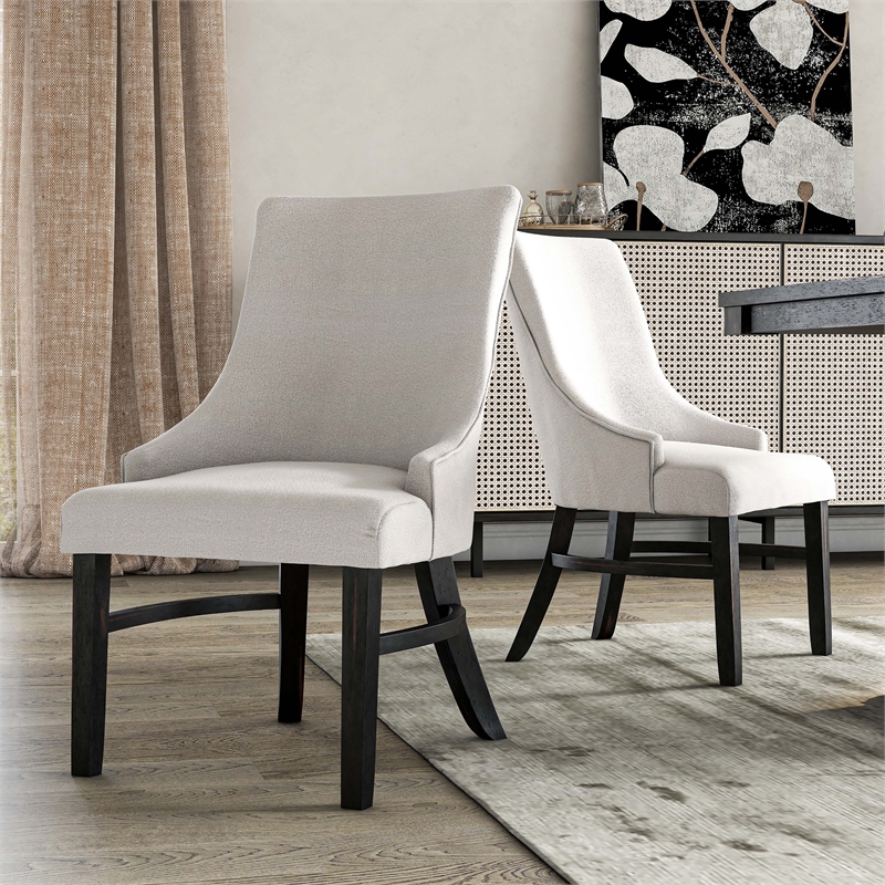 Furniture of America Kindrel Fabric Wingback Arm Chairs in Black (Set of 2)