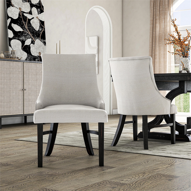 Furniture of America Kindrel Fabric Wingback Arm Chairs in Black (Set of 2)