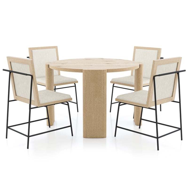 Furniture of America Hallond Solid Wood 5-Piece Round Dining Set in Oak