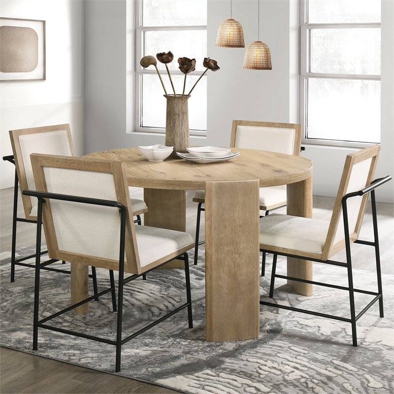 Furniture of America Hallond Solid Wood 5-Piece Round Dining Set in Oak
