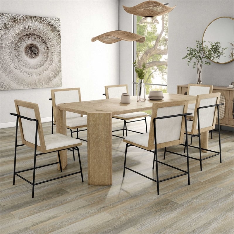 Furniture of America Hallond Solid Wood 7-Piece Dining Set in Oak