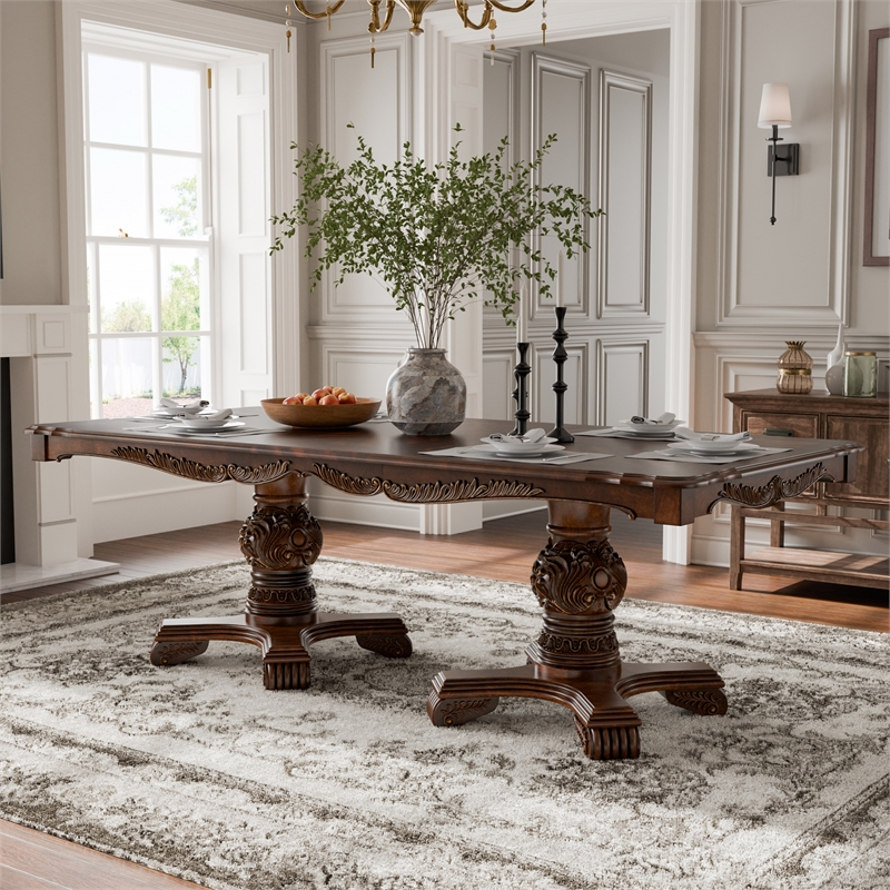 Furniture of America Albernit Solid Wood Expandable Dining Table in Dark Cherry