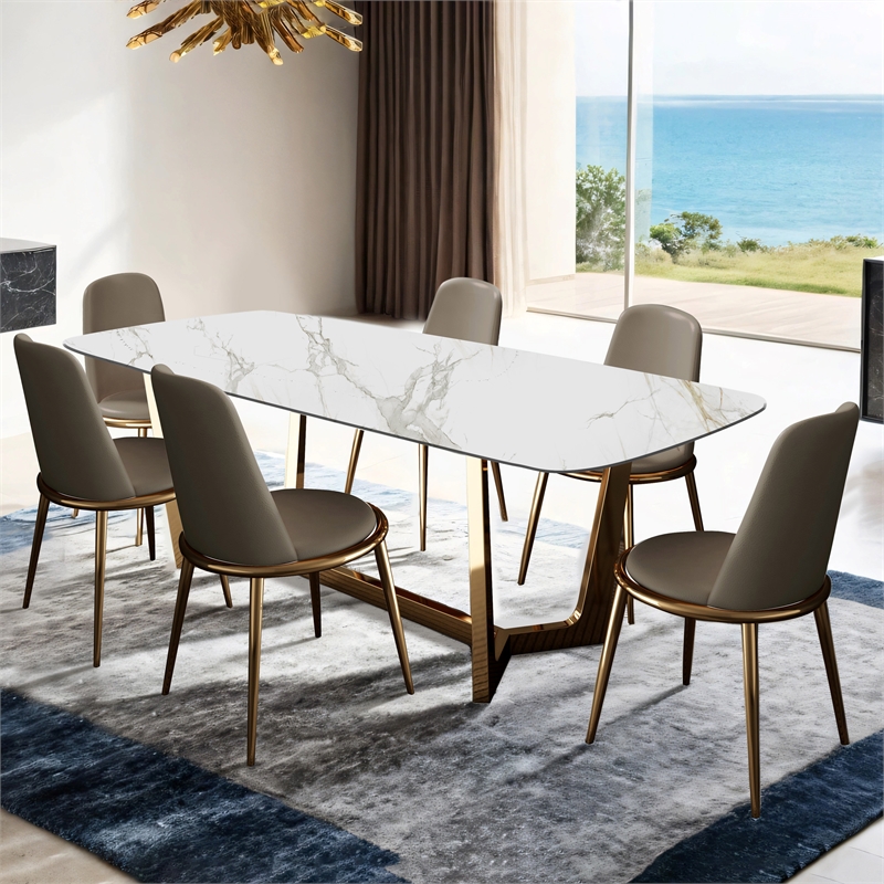 Furniture of America Agorthin Metal 7-Piece Dining Set in Gold
