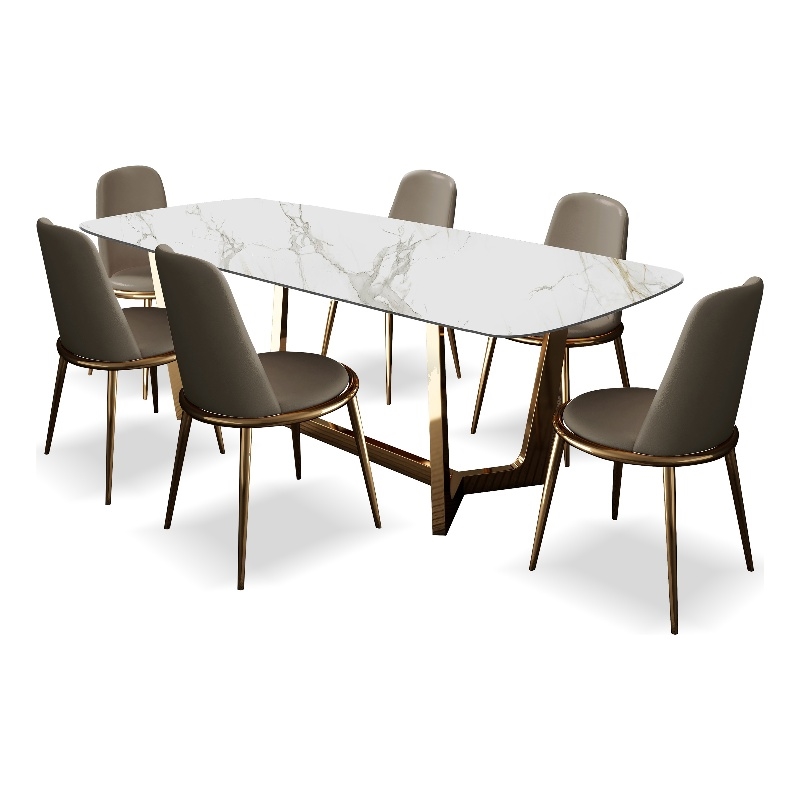 Furniture of America Agorthin Metal 7-Piece Dining Set in Gold