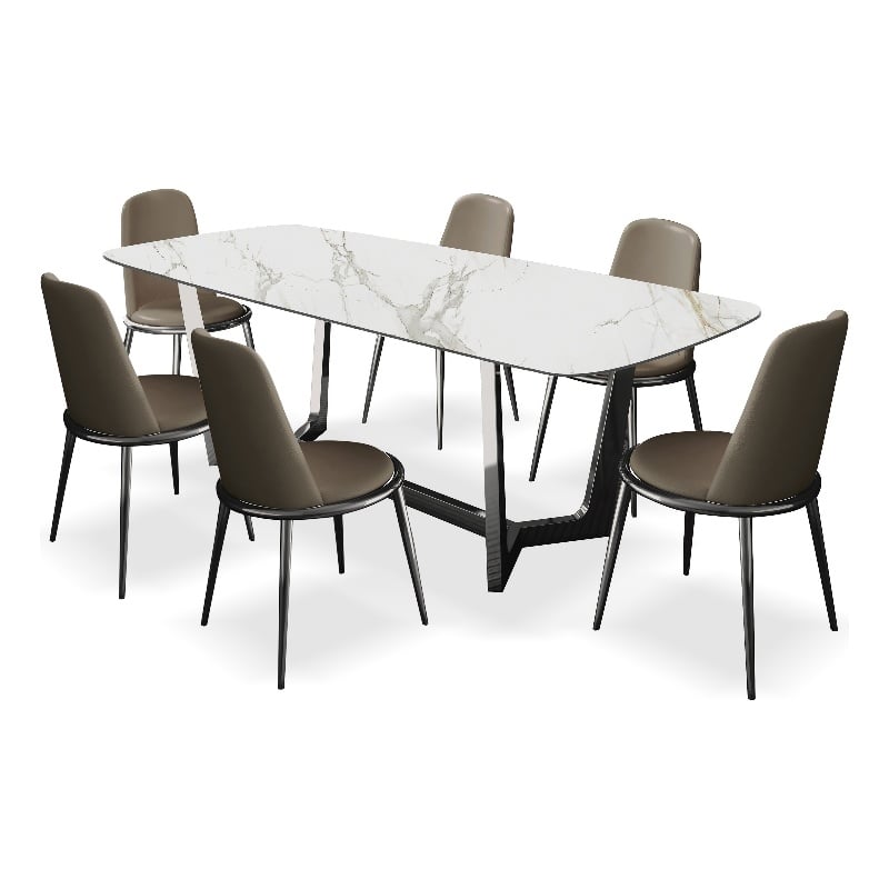 Furniture of America Agorthin Metal 7-Piece Dining Set in Silver