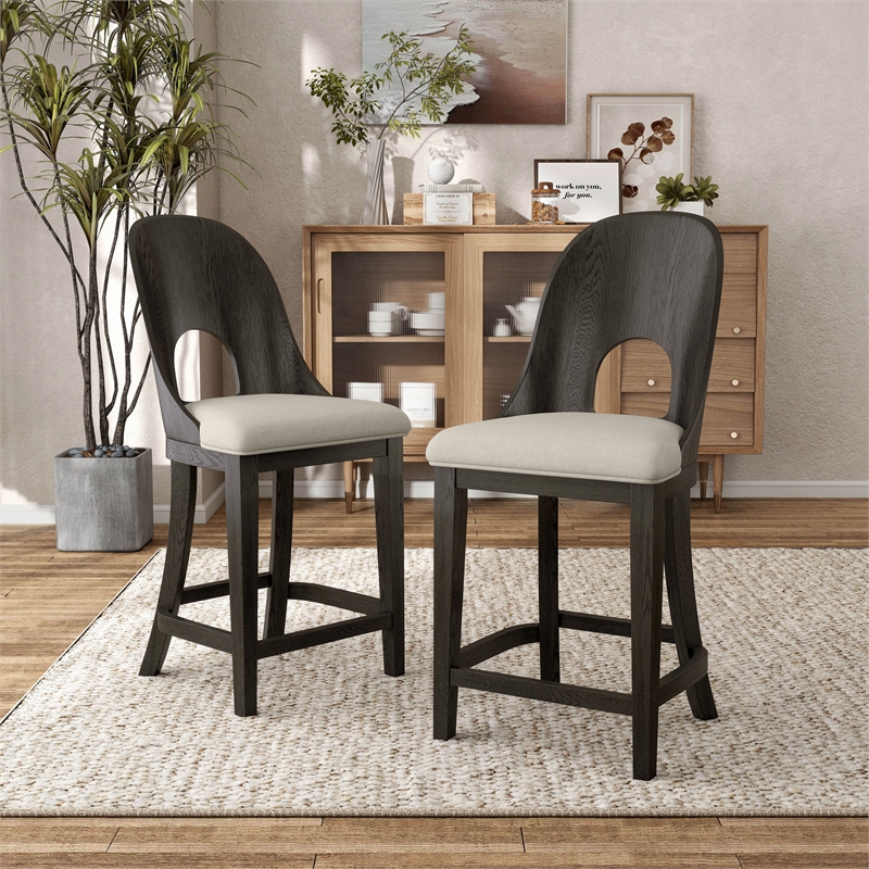 Furniture of America Lizena Solid Wood Counter Chairs in Ash Gray (Set of 2)