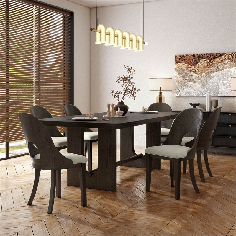 Furniture of America Lizena Solid Wood 7-Piece Dining Table Set in Ash Gray