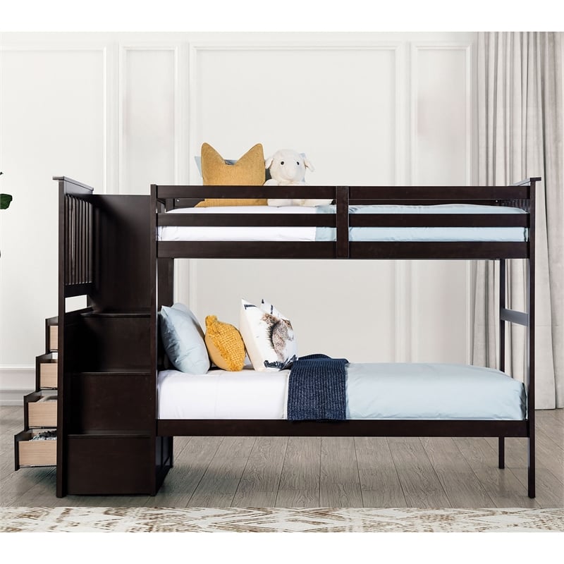 Furniture of America Lapard Solid Wood 4-Drawer Twin Bunk Bed in Espresso