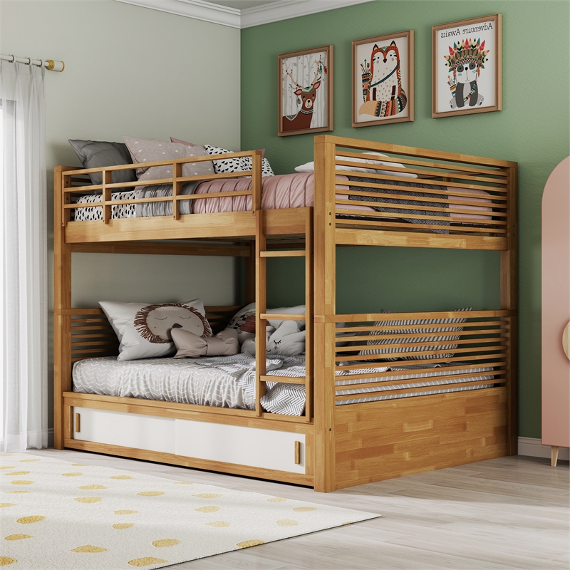 Furniture of America Sowon Solid Wood Storage Twin Bunk Bed in Light Oak