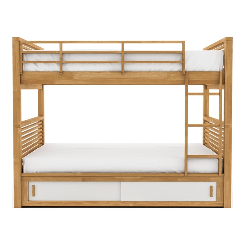 Furniture of America Sowon Solid Wood Storage Twin Bunk Bed in Light Oak