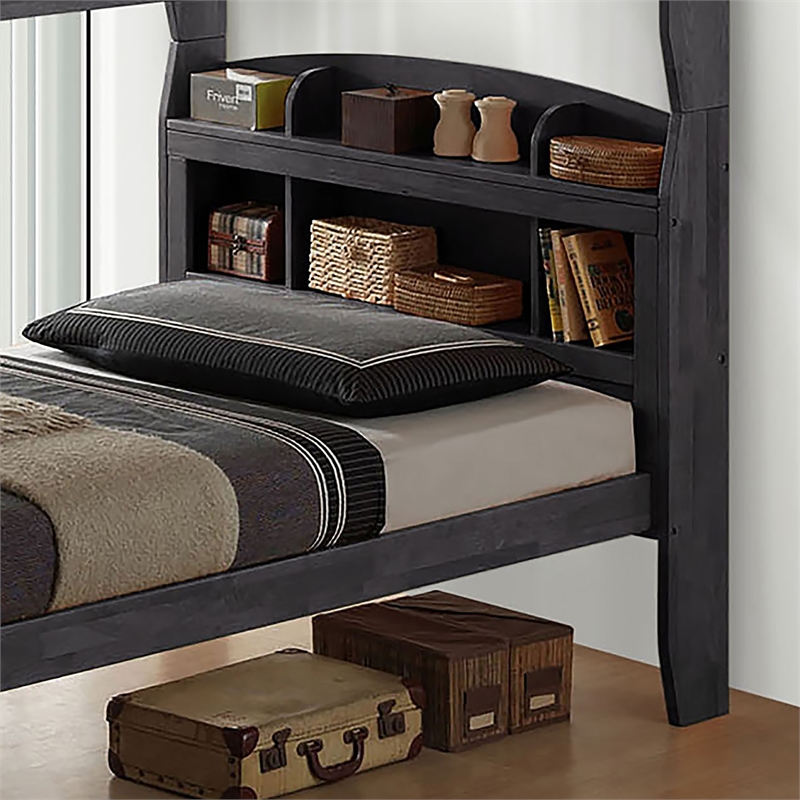 Furniture of America Runin Solid Wood Twin Bunk Bed with Shelves in Stain Gray