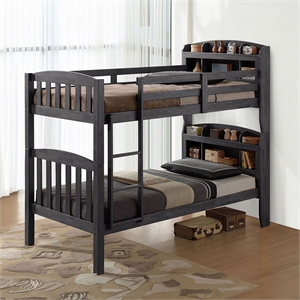 Furniture of America Runin Solid Wood Twin Bunk Bed with Shelves in Stain Gray
