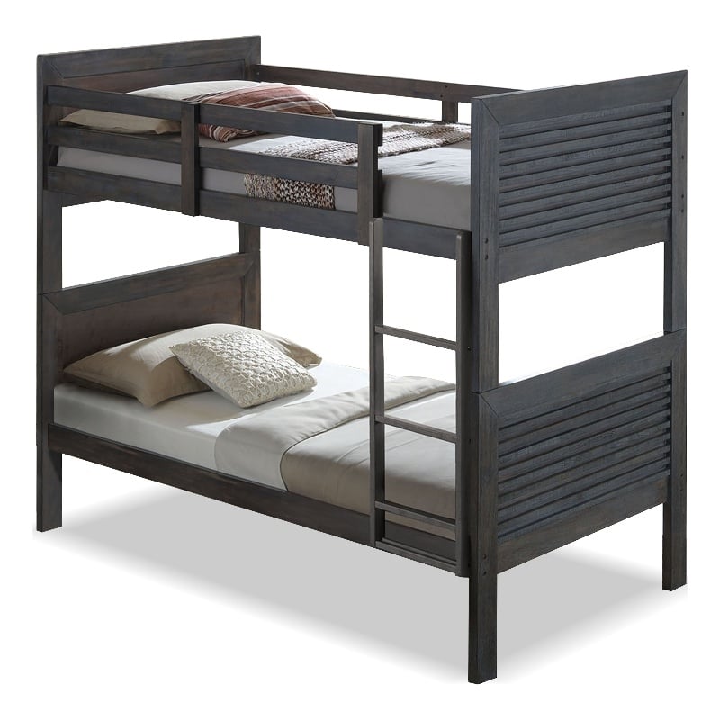 Furniture of America Lasha Solid Wood Twin over Full Bunk Bed in Charcoal Brown