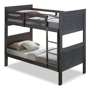 Furniture of America Lasha Solid Wood Twin over Full Bunk Bed in Charcoal Brown