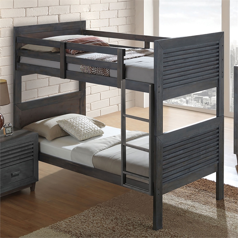 Furniture of America Lasha Solid Wood Twin over Twin Bunk Bed in Charcoal Brown