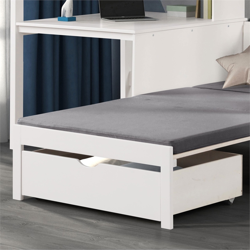 Furniture of America Yalle Solid Wood Twin Loft Bed with USBs in White