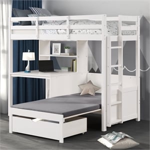 Furniture of America Yalle Solid Wood Twin Loft Bed with USBs in White