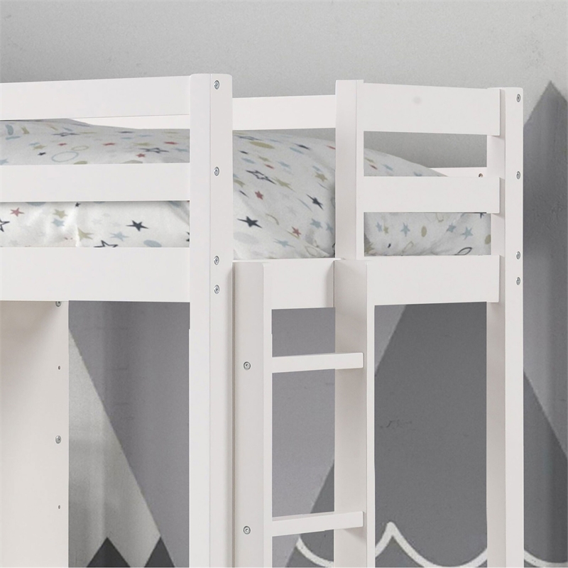 Furniture of America Yalle Solid Wood USBs Twin Loft Bed with Bookcase in White