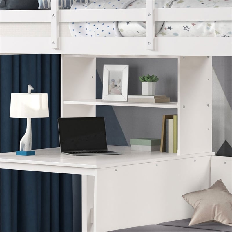 Furniture of America Yalle Solid Wood USBs Twin Loft Bed with Bookcase in White
