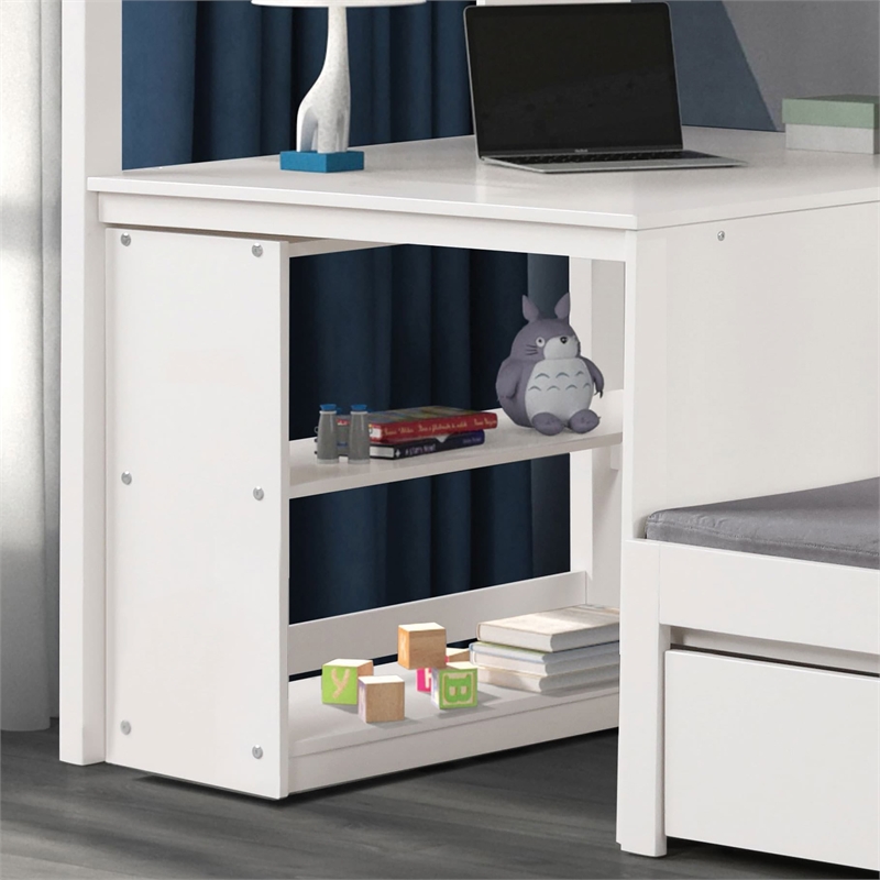 Furniture of America Yalle Solid Wood USBs Twin Loft Bed with Bookcase in White