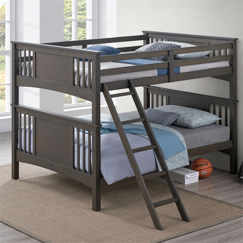 Furniture of America Brandster Solid Wood Full Over Full Bunk Bed in Stain Gray