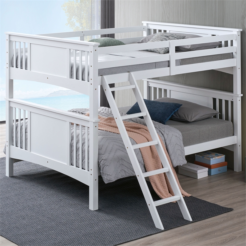 Furniture of America Brandster Solid Wood Full Over Full Bunk Bed in White