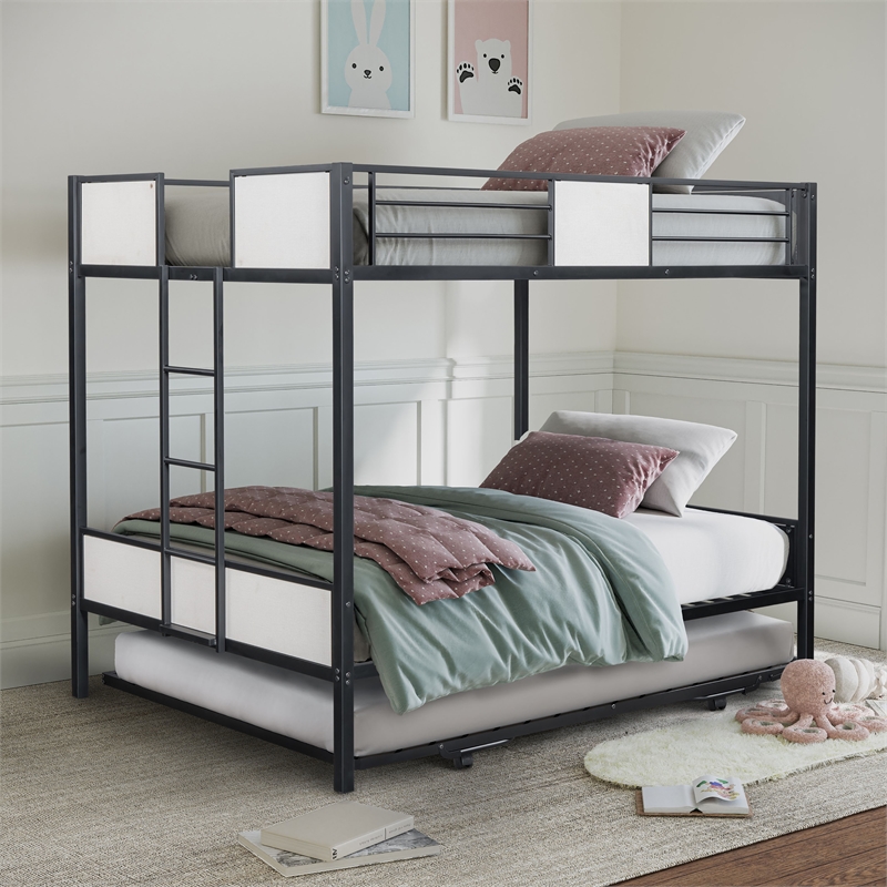 Furniture of America Anella 2pc Metal Full Bunk Bed with Trundle Set in Black